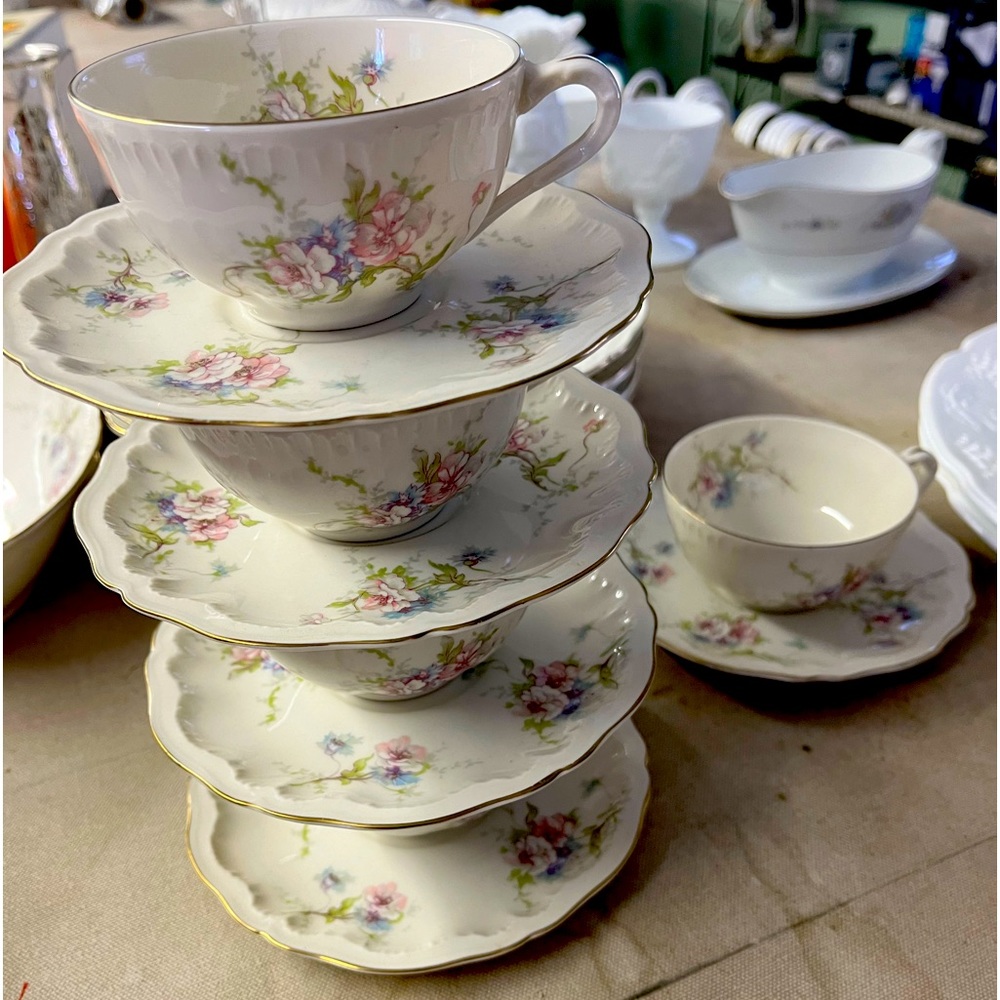 5 VTG Theodore Haviland Annette Teacup and Saucer Sets. Sold Per Cup/Saucer Set